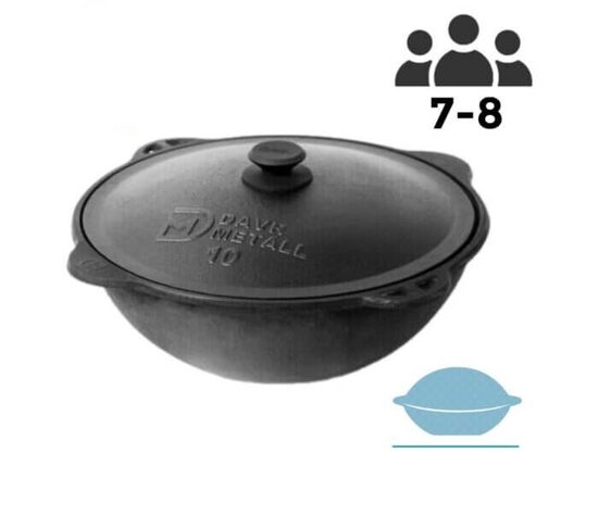 Čuguna uzbeku kazans 10L Ø 380 mm ar vāku (plakans dibens)